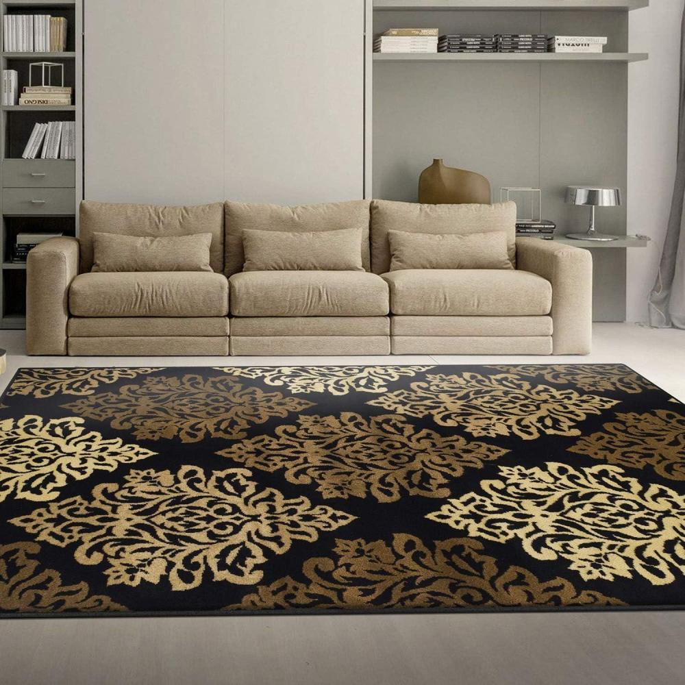 imageSuperior Indoor Large Area Rug with Jute Backing Modern Floral Damask Floor Decor for LivingDining Room Bedroom Farmhouse Kitchen Entryway Office Danvers Collection 8 x 10 BrownBlack