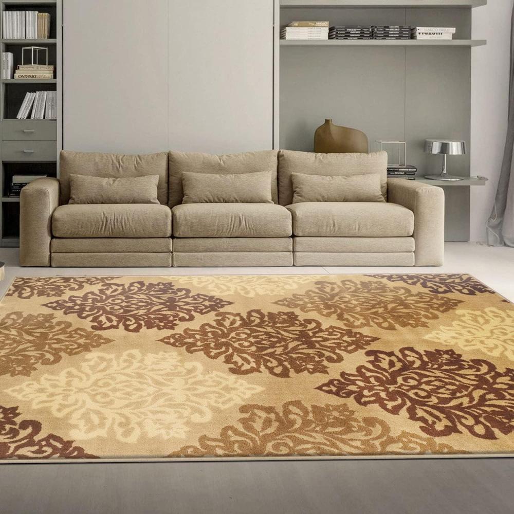 imageSuperior Indoor Large Area Rug with Jute Backing Modern Floral Damask Floor Decor for LivingDining Room Bedroom Farmhouse Kitchen Entryway Office Danvers Collection 27quot x 8 BrownSpiced Coral