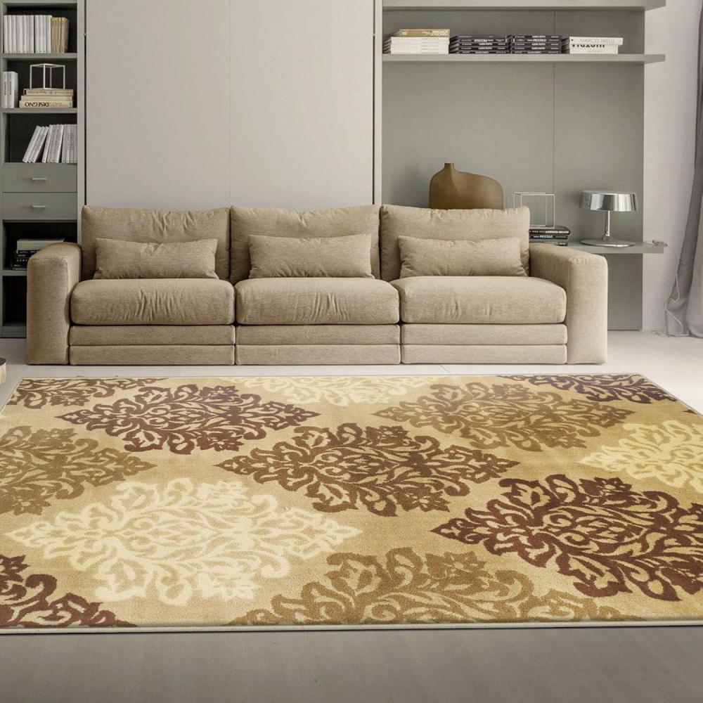 imageSuperior Indoor Large Area Rug with Jute Backing Modern Floral Damask Floor Decor for LivingDining Room Bedroom Farmhouse Kitchen Entryway Office Danvers Collection 27quot x 8 BrownBeige