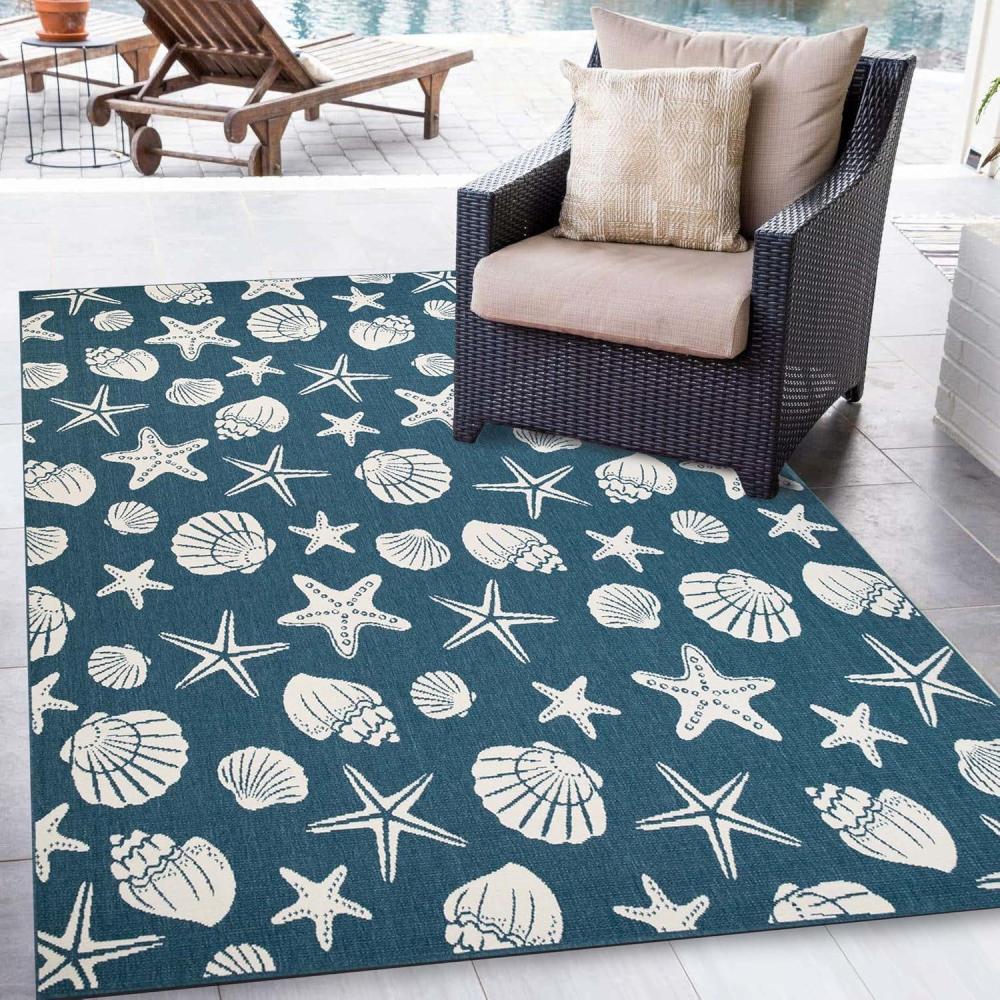 imageSuperior Indoor Outdoor Large Area Rug Geometric Modern Home Floor Decor For Patio Poolside Entryway Kitchen Living Room Bedroom Jute Backed Rugs Colburn Collection 5 x 8 BlueNavy Blue