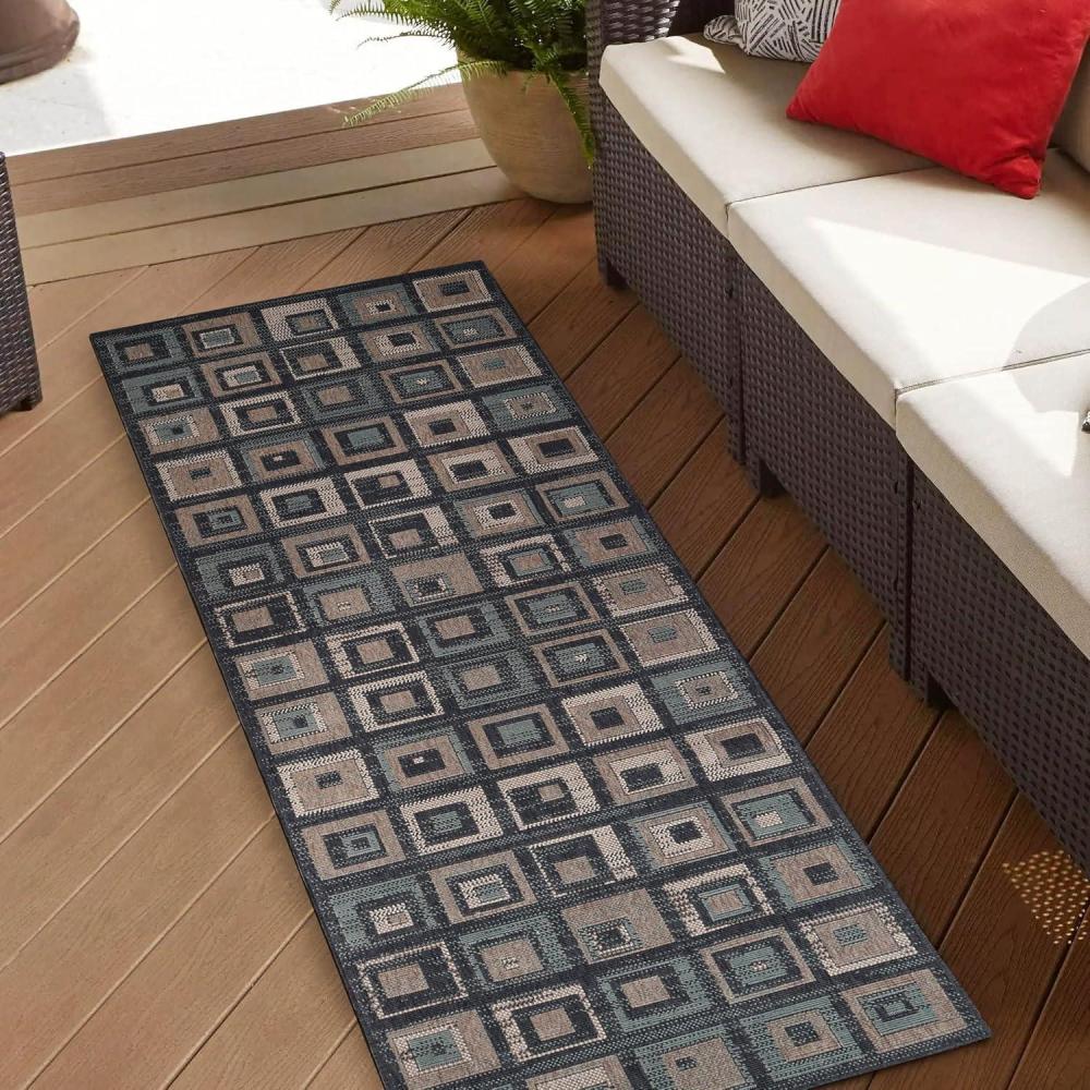 imageSuperior Indoor Outdoor Large Area Rug Geometric Modern Home Floor Decor For Patio Poolside Entryway Kitchen Living Room Bedroom Jute Backed Rugs Colburn Collection 5 x 8 BlueGreenBrown