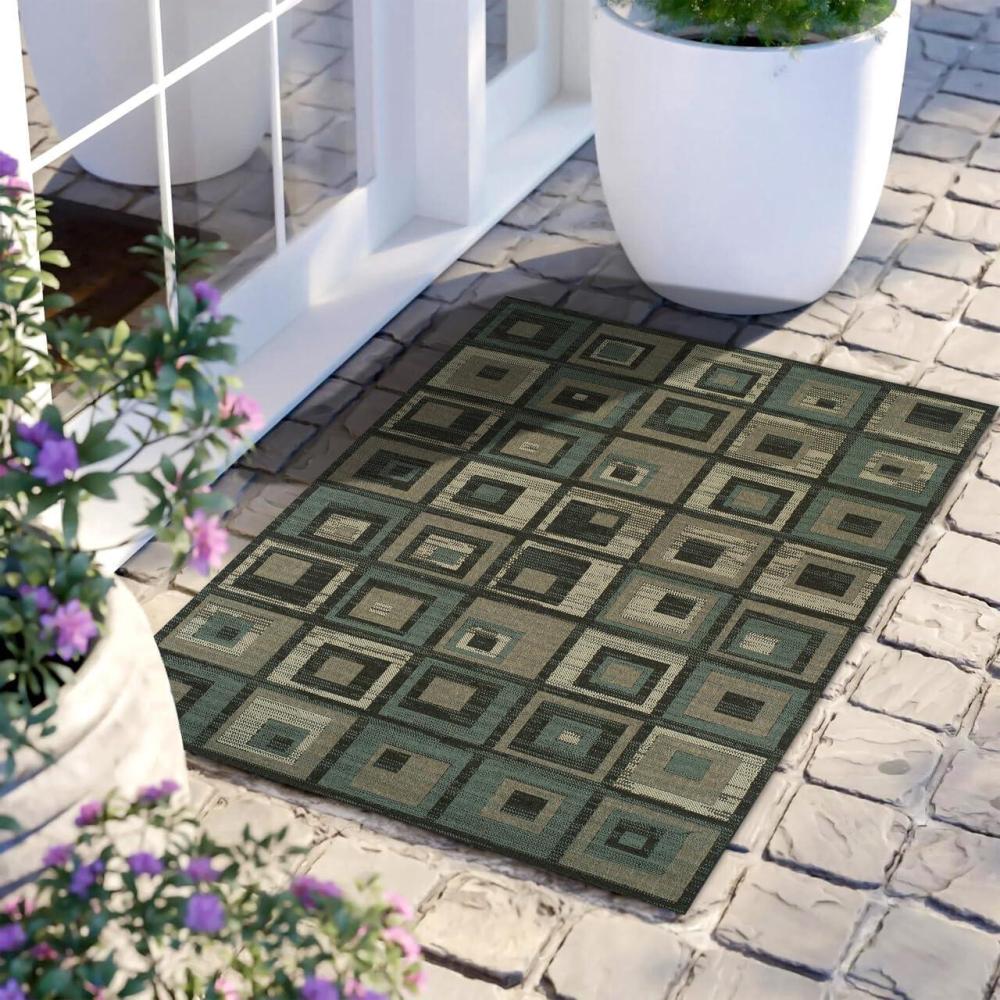 imageSuperior Indoor Outdoor Large Area Rug Geometric Modern Home Floor Decor For Patio Poolside Entryway Kitchen Living Room Bedroom Jute Backed Rugs Colburn Collection 5 x 8 BlueBrown Blue