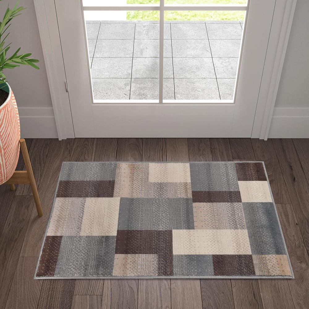 imageSuperior Indoor Runner Rug Jute Backing Home Decor for Bedroom Living Room Office Kitchen Hallway Floor Cover Patchwork Color Block Plush Clifton Collection 2 7quot x 10 Multi ColorA Grey