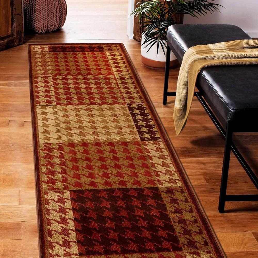 imageSuperior Indoor Runner Rug Jute Backing Modern Farmhouse Checkered Houndstooth Ideal for Entry Living Room Kitchen Bedroom Hallway Floor Cover Natte Collection 2 7quot x 8 Red