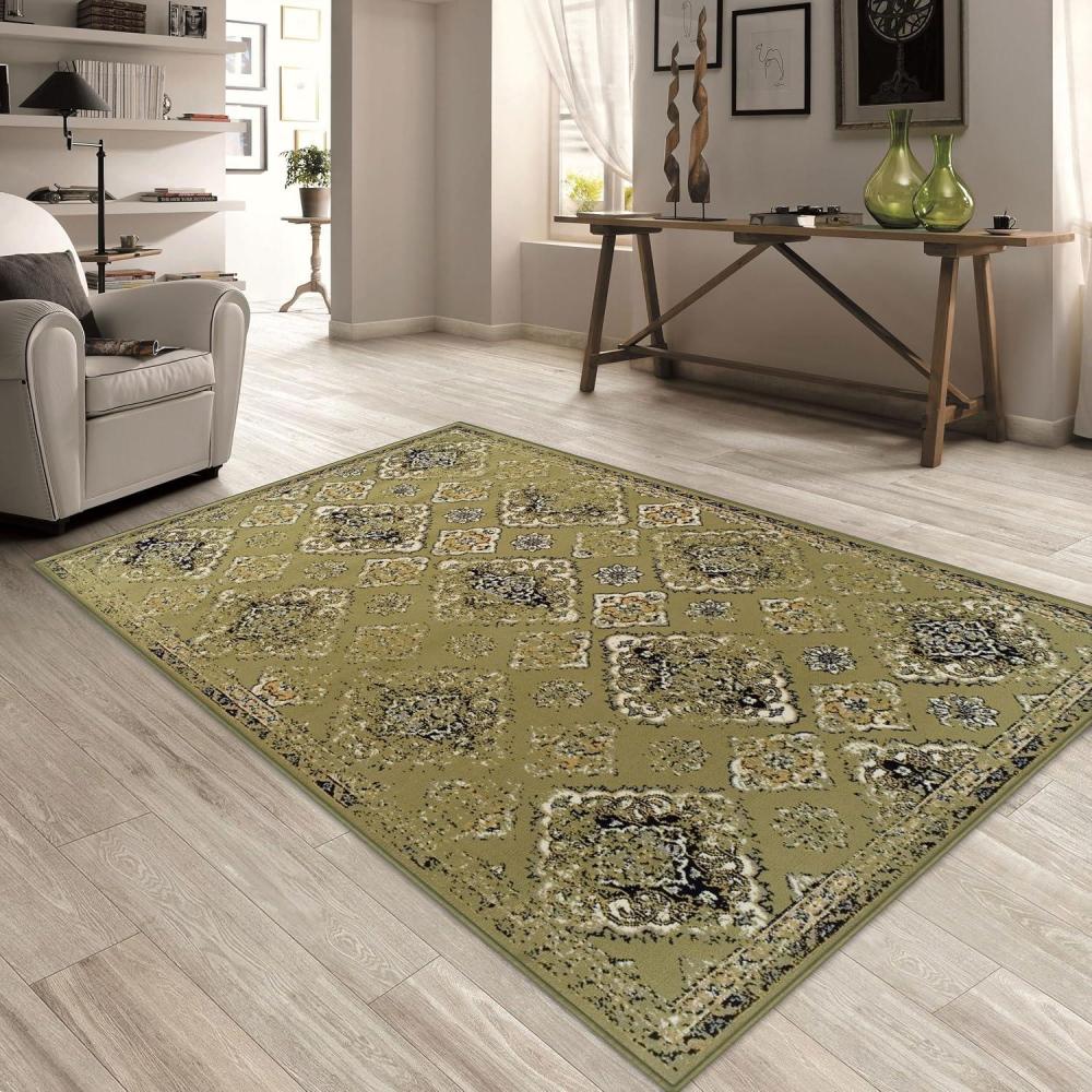 imageSuperior Indoor Runner Rug Jute Backing Modern Plush Rugs for Entryway Kitchen Floors Hallway Office Floor Cover Medallion Rugs Mayfair Collection 2 7quot x 8 IvoryGreen