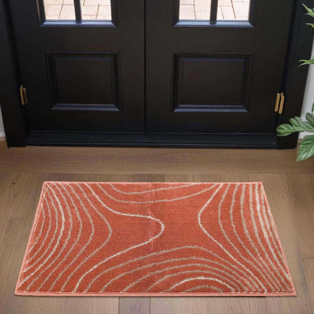 imageSuperior Indoor Runner Rug Jute Backing Plush Carpet Cover for Hallways Entry Office Plush Floor Cover Modern Wood Grain Abstract Lines Veer Collection 2 7quot x 8 ChocolateCoral