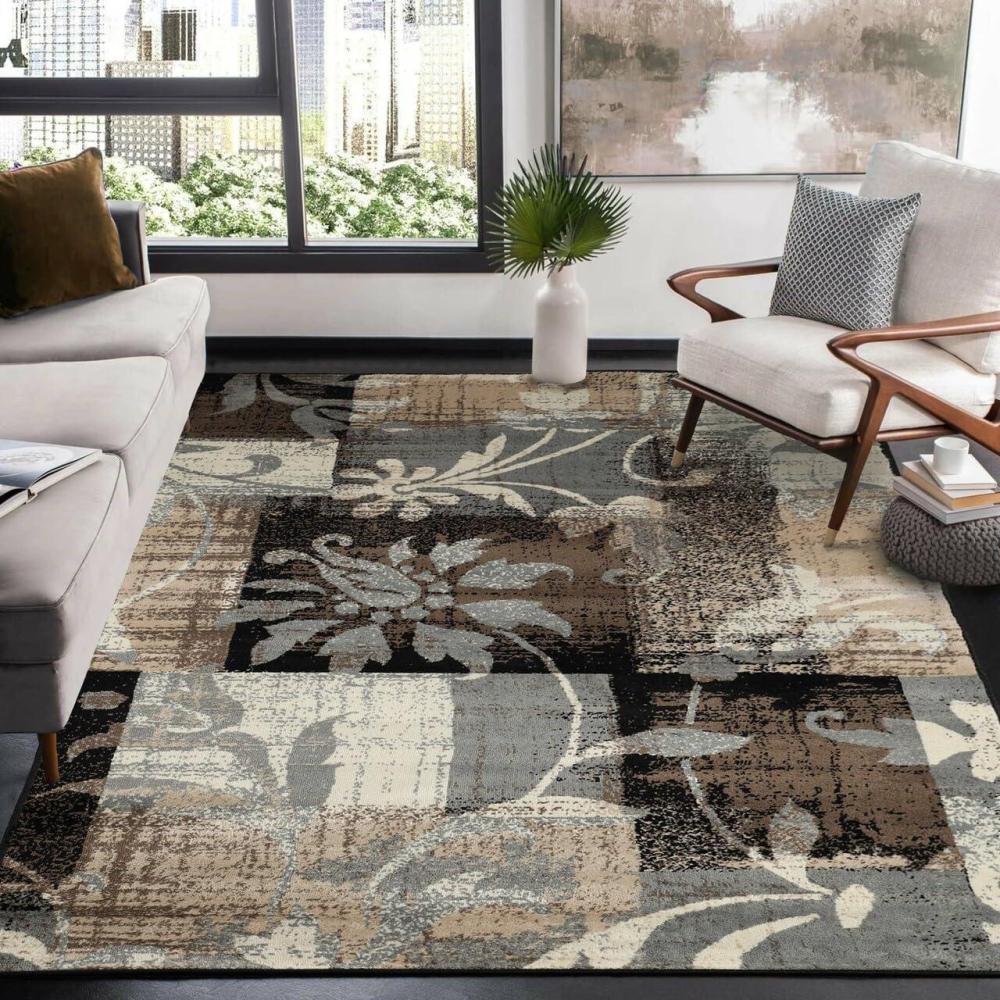 imageSuperior Indoor Runner Rug Plush Carpet Cover for Hallway Entryway Dining Office Kitchen Modern Floral Patchwork Decor Pastiche Collection 2 7quot x 10 BeigeBeige