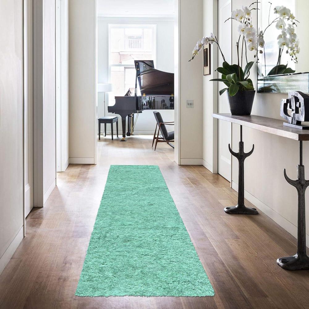 imageSuperior Indoor Shag Modern Fuzzy Soft Cozy Shaggy LivingDining Room Bedroom Office Entryway Kitchen Dorm Playroom Kids Nursery Textured Area Rug 2 ft 5 in x 12 ft SageOcean Blue