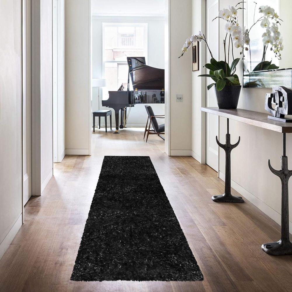 imageSuperior Indoor Shag Modern Fuzzy Soft Cozy Shaggy LivingDining Room Bedroom Office Entryway Kitchen Dorm Playroom Kids Nursery Textured Area Rug 2 ft 5 in x 12 ft SageBlack