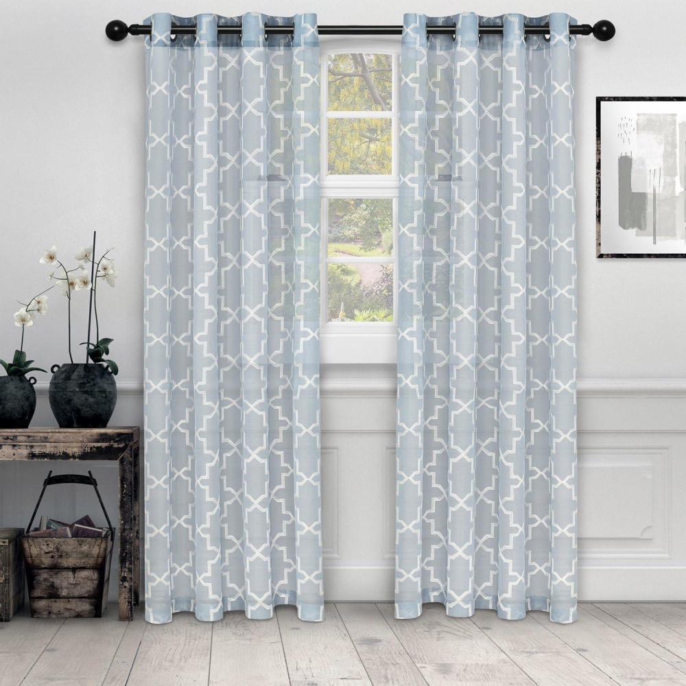 imageSuperior Jackson Stripe Sheer Curtains Window Accents Perfect for Natural Light with Rod Pockets or Grommets Modern Transtitional Rustic Bohemian Curtain Set of 2 Panels 52quot X 108quot TaupeLight Blue
