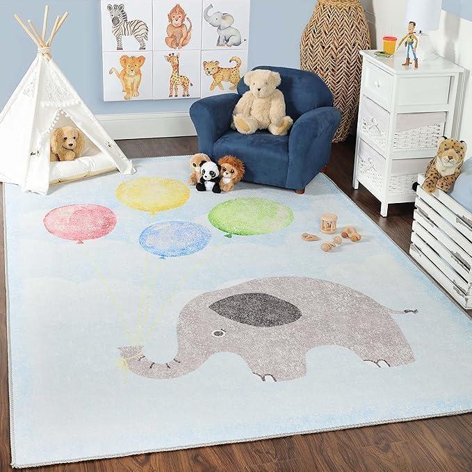 imageSuperior Kids Indoor Area Rug Jumbo Numbers Design Cute Rugs for Nursery Playroom Bedroom Living Room Unique Accent Soft Cotton Backed Entryway Playtime Collection 5 7quot x 8 9quot AquamarineBaby Blue  Z