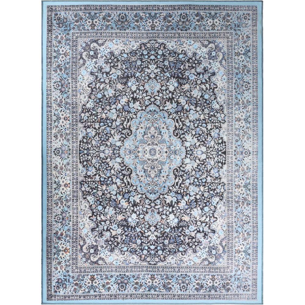 imageSuperior Large Indoor Area Rug Modern Floor Decor for LivingDining Room Kitchen Bedroom Office Entry FlatWeave Floral Medallion Cotton Backing Fiorella Collection 10 x 13 Berry RedLight Blue