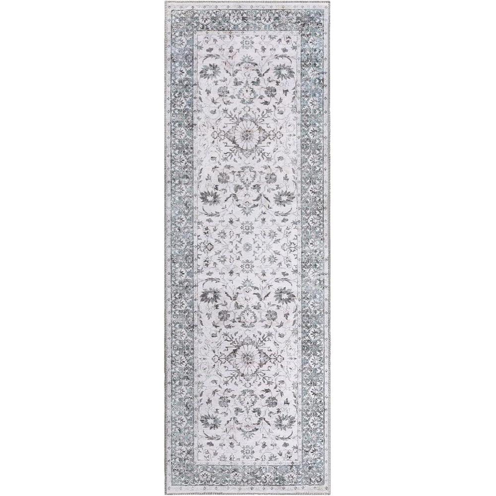imageSuperior Large Indoor Runner Rug Modern Floor Decor LivingDining Room Kitchen Office Entry Distressed Floral Geometric Medallion Cotton Backing Huda Collection 2 6quot x 7 6quot CharcoalLight Grey