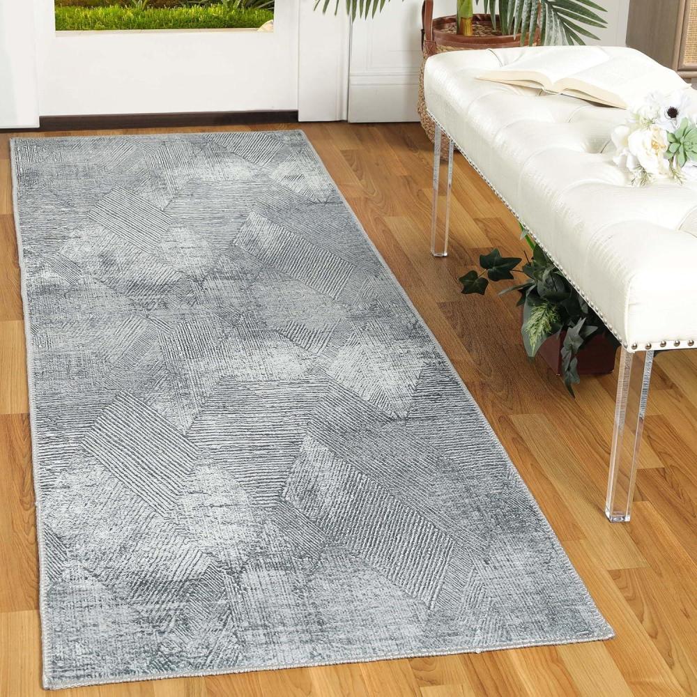imageSuperior Large Indoor Runner Rug Modern Floor Decor LivingDining Room Kitchen Office Entry Distressed Floral Geometric Medallion Cotton Backing Huda Collection 2 6quot x 7 6quot CharcoalCharcoal
