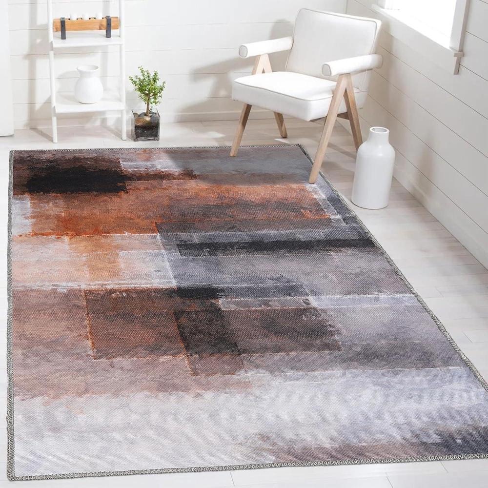 imageSuperior Large Indoor Runner Rug Modern Floor Decor LivingDining Room Kitchen Office Entry Distressed Floral Geometric Medallion Cotton Backing Huda Collection 2 6quot x 7 6quot CharcoalIvory Coral
