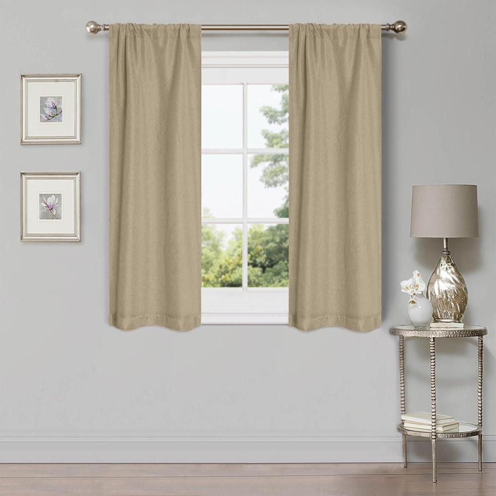imageSuperior Linen Textured Blackout Curtain Set of 2 Thermal Insulated Panel Pair with Grommet Top Header Classic Natural Look Room Darkening Drapes Available in 4 Lengths  Cream 52x84 eachFrosted Almond
