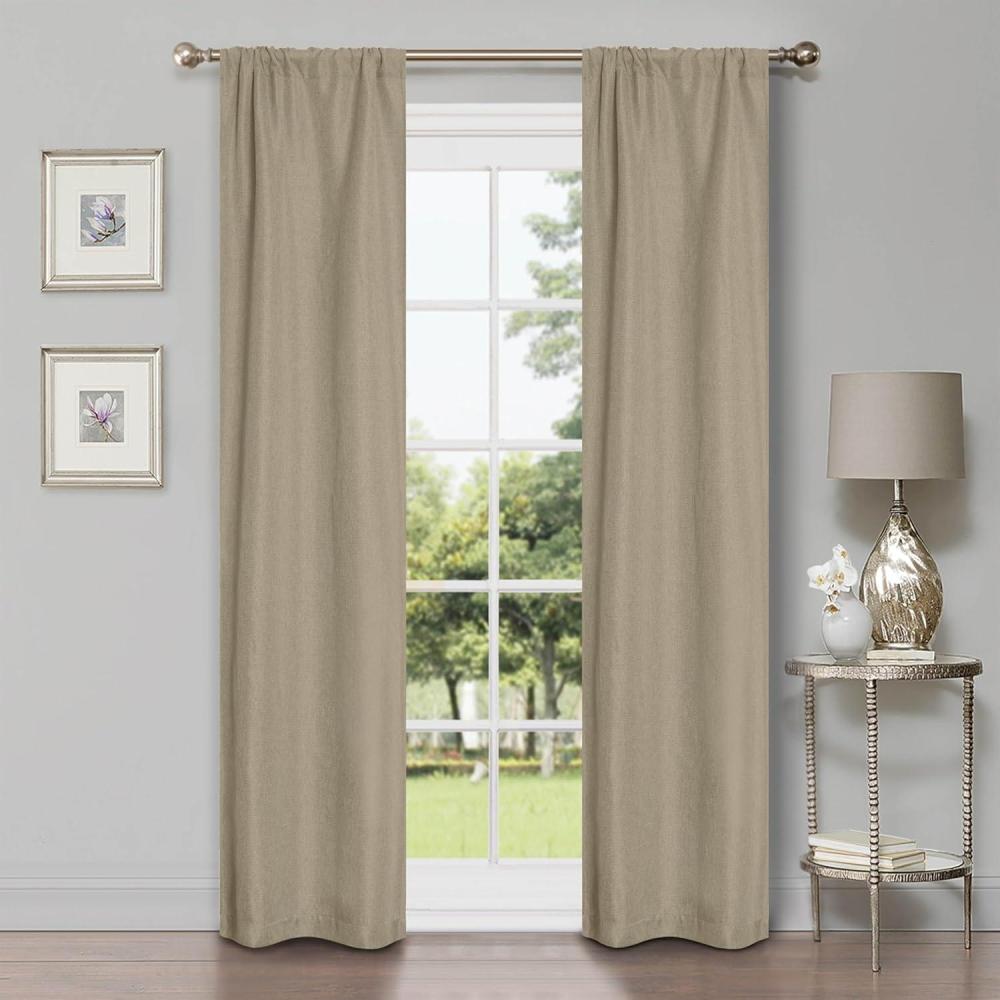 imageSuperior Linen Textured Blackout Curtain Set of 2 Thermal Insulated Panel Pair with Grommet Top Header Classic Natural Look Room Darkening Drapes Available in 4 Lengths  Cream 52x108 eachFrosted Almond