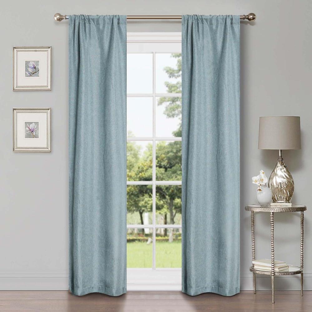 imageSuperior Linen Textured Blackout Curtain Set of 2 Thermal Insulated Panel Pair with Grommet Top Header Classic Natural Look Room Darkening Drapes Available in 4 Lengths  Cream 52x108 eachTeal