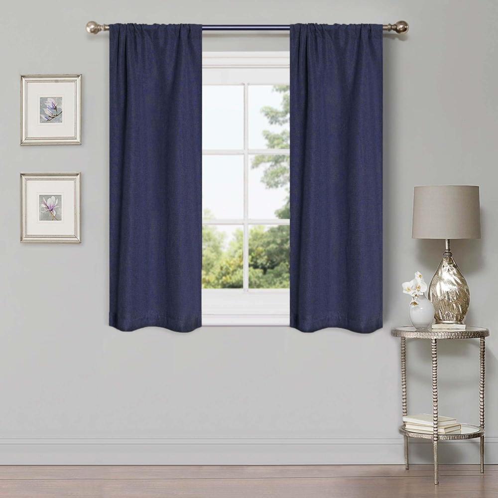 imageSuperior Linen Textured Blackout Curtain Set of 2 Thermal Insulated Panel Pair with Grommet Top Header Classic Natural Look Room Darkening Drapes Available in 4 Lengths  Cream 52x108 eachNavy Blue