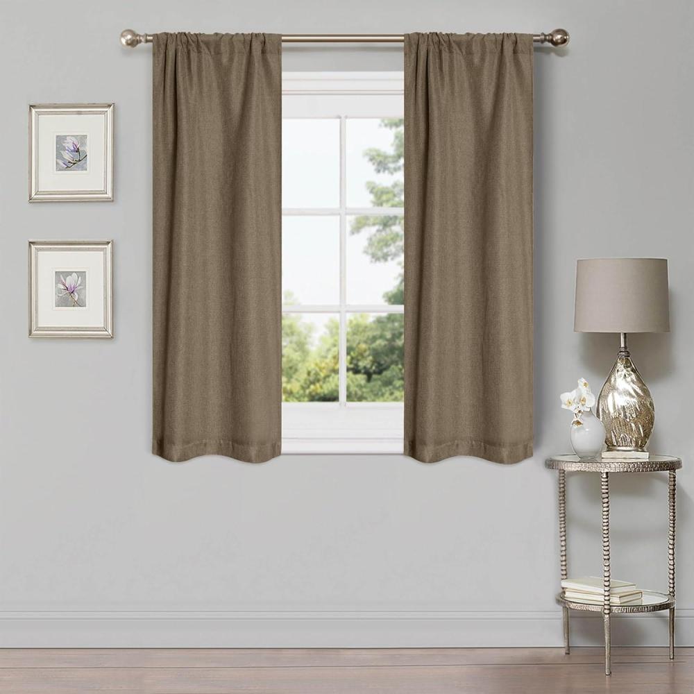 imageSuperior Linen Textured Blackout Curtain Set of 2 Thermal Insulated Panel Pair with Grommet Top Header Classic Natural Look Room Darkening Drapes Available in 4 Lengths  Cream 52x108 eachCoriander