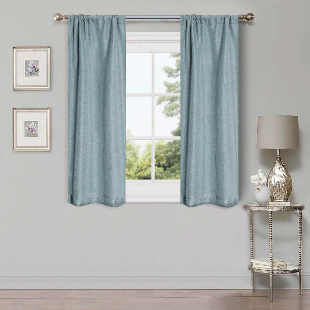imageSuperior Linen Textured Blackout Curtain Set of 2 Thermal Insulated Panel Pair with Grommet Top Header Classic Natural Look Room Darkening Drapes Available in 4 Lengths  Cream 52x84 eachTeal