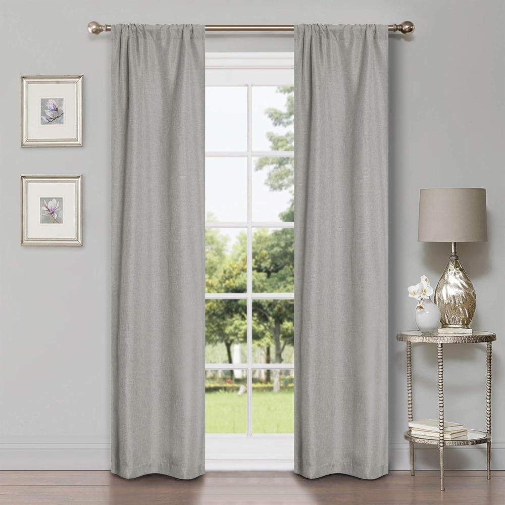 imageSuperior Linen Textured Blackout Curtain Set of 2 Thermal Insulated Panel Pair with Grommet Top Header Classic Natural Look Room Darkening Drapes Available in 4 Lengths  Cream 52x84 eachMarshmellow