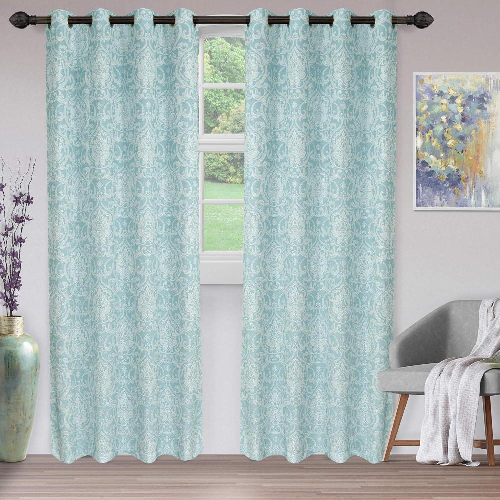 imageSuperior Lotus Jacquard Curtains Floral Damask Window Accent Perfect for Family Room or Bedroom Traditional Formal Classic Style with Grommets Curtain Set of 2 Panels 52quot x 108quot LinenRaindrop