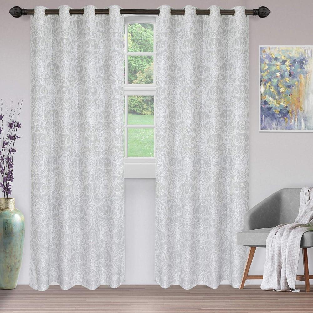 imageSuperior Lotus Jacquard Curtains Floral Damask Window Accent Perfect for Family Room or Bedroom Traditional Formal Classic Style with Grommets Curtain Set of 2 Panels 52quot x 108quot LinenLight Grey