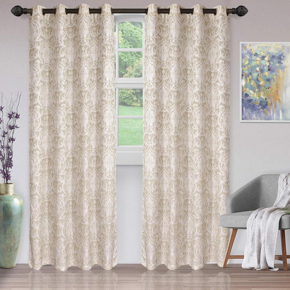 imageSuperior Lotus Jacquard Curtains Floral Damask Window Accent Perfect for Family Room or Bedroom Traditional Formal Classic Style with Grommets Curtain Set of 2 Panels 52quot x 108quot LinenLinen