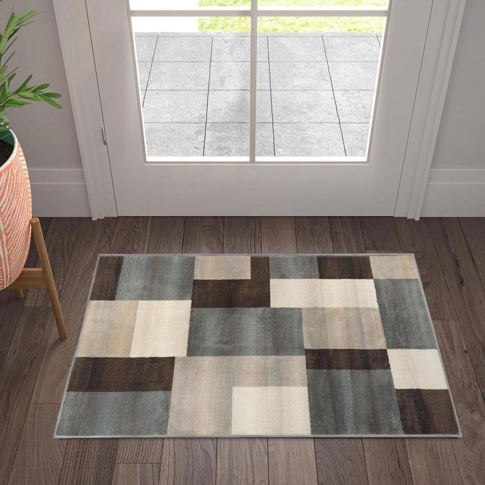 imageSuperior Mack Modern Geometric Tile Indoor Area Rug for Living Room Bedroom Office Kitchen Dining Washable Rugs Jute Backing Clifton Multi Collection Grey Brown 4 x 6Grey Brown