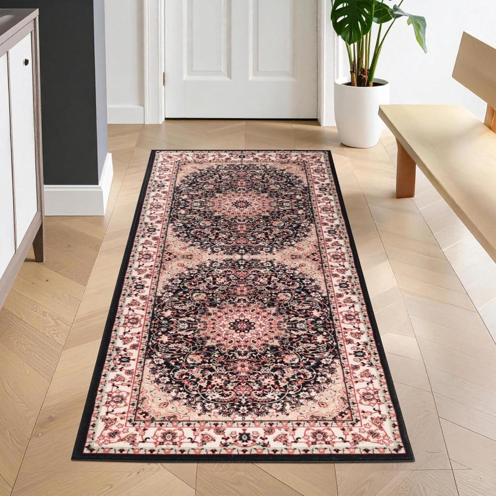 imageSuperior Mahi Floral Medallion Border Washable Indoor Area Rug Machine Washable Rugs for Bedroom Living Room Dining Kitchen Floors Flexible Cotton Backing Easy Clean Rugs 10 x 14 GreyBlackivory