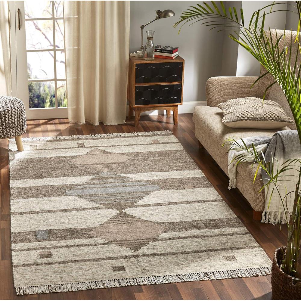 imageSuperior Marquette Hand Crafted Wool and Cotton Indoor Area Rug for Living Room Bedroom Office Kitchen Dining Washable Rugs Foam Backing Marquette Collection 8 x 10 GreyGrey