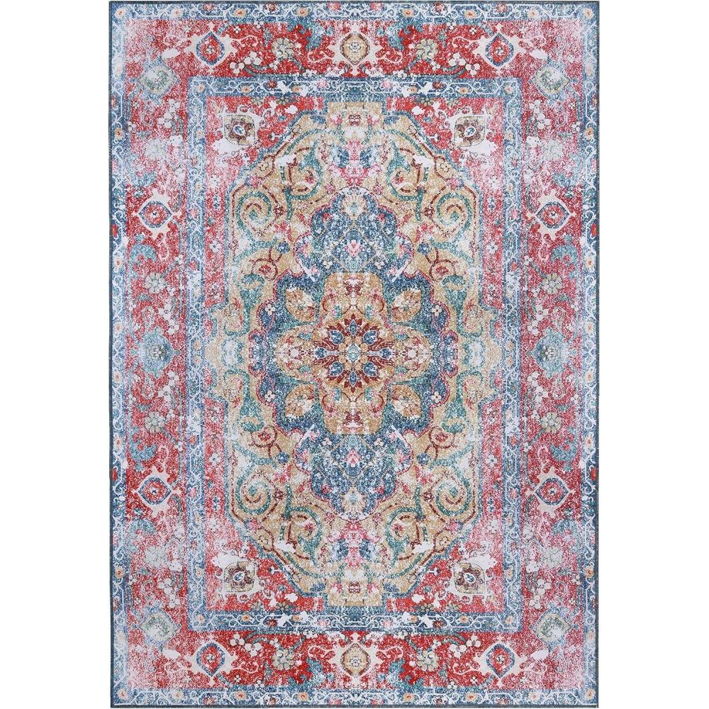 imageSuperior Medallion Washable Rug NonSkid Backing Pet ampamp Kid Friendly Easy Care NonSlip Rugs for Dining Living Room Kitchen Bedroom Low Pile Area Rug Tanager Collection 9 x 12 RedTanager  Red