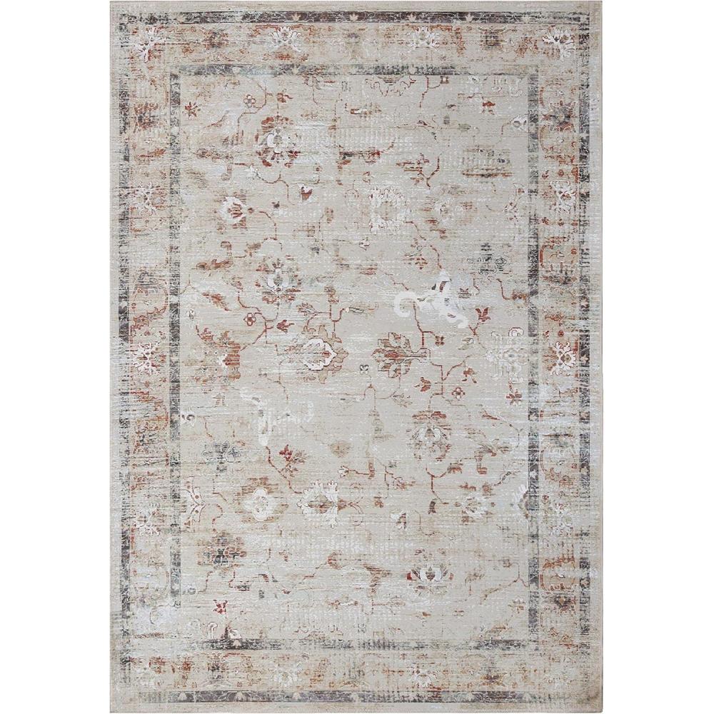 imageSuperior Medallion Washable Rug NonSkid Backing Pet ampamp Kid Friendly Easy Care NonSlip Rugs for Dining Living Room Kitchen Bedroom Low Pile Area Rug Tanager Collection 9 x 12 RedB Ivory