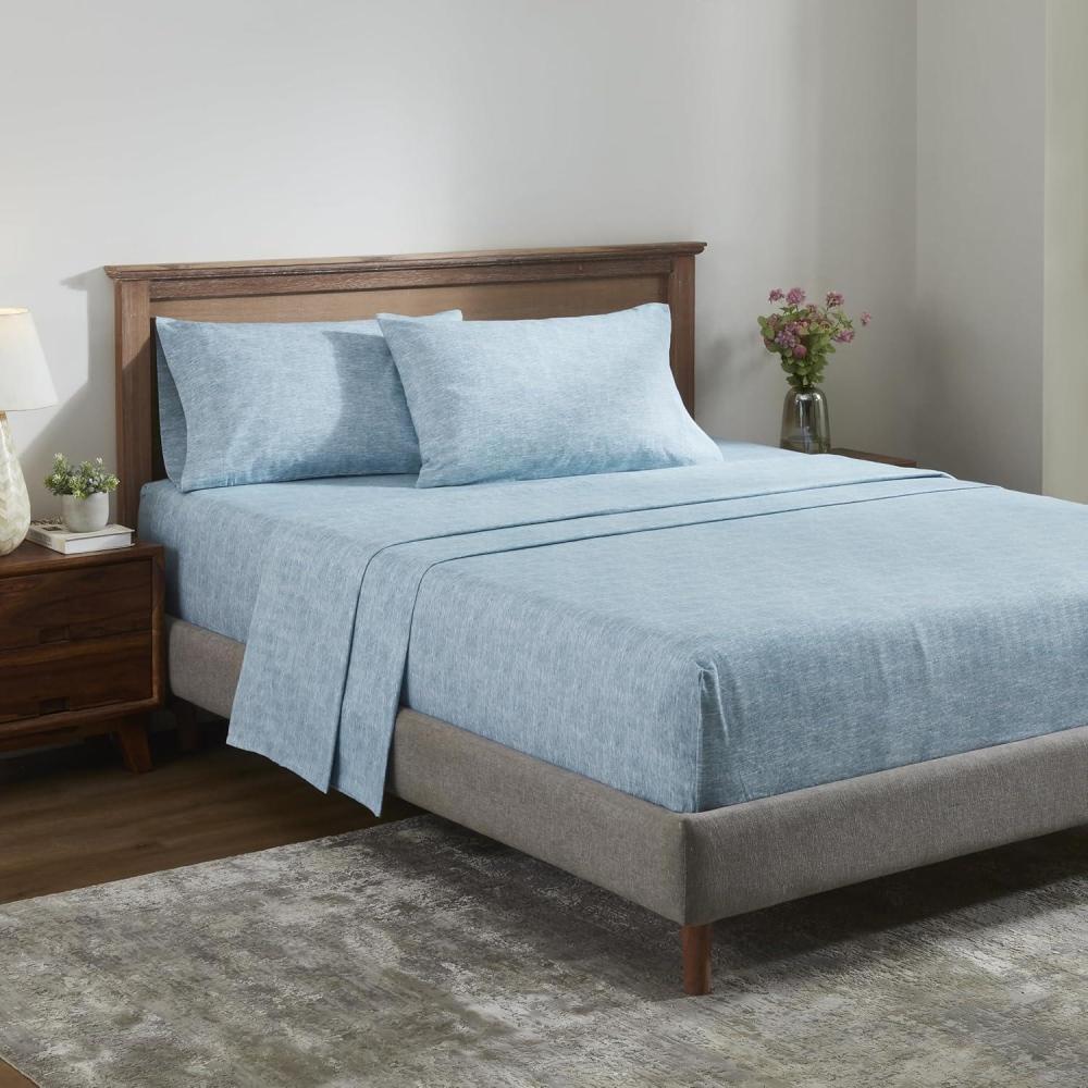 imageSuperior Melange Flannel Cotton Sheet Set UltraSoft Brushed Sheets Modern Farmhouse Bedding Basics Includes Flat Sheet Elastic Deep Pocket Fitted Sheet Pillowcases King Fig PlumWashed Blue