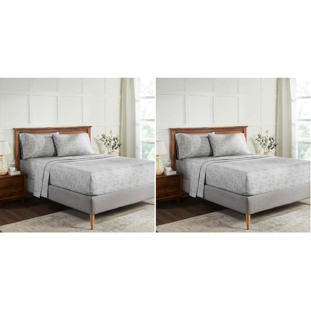 imageSuperior Melange Flannel Cotton Sheet Set UltraSoft Brushed Sheets Modern Farmhouse Bedding Basics Includes Flat Sheet Elastic Deep Pocket Fitted Sheet Pillowcases King Fig PlumCharcoal
