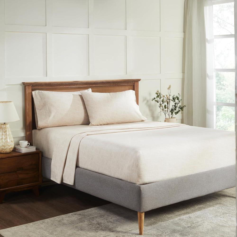 imageSuperior Melange Flannel Cotton Sheet Set UltraSoft Brushed Sheets Modern Farmhouse Bedding Basics Includes Flat Sheet Elastic Deep Pocket Fitted Sheet Pillowcases King Fig PlumBeige