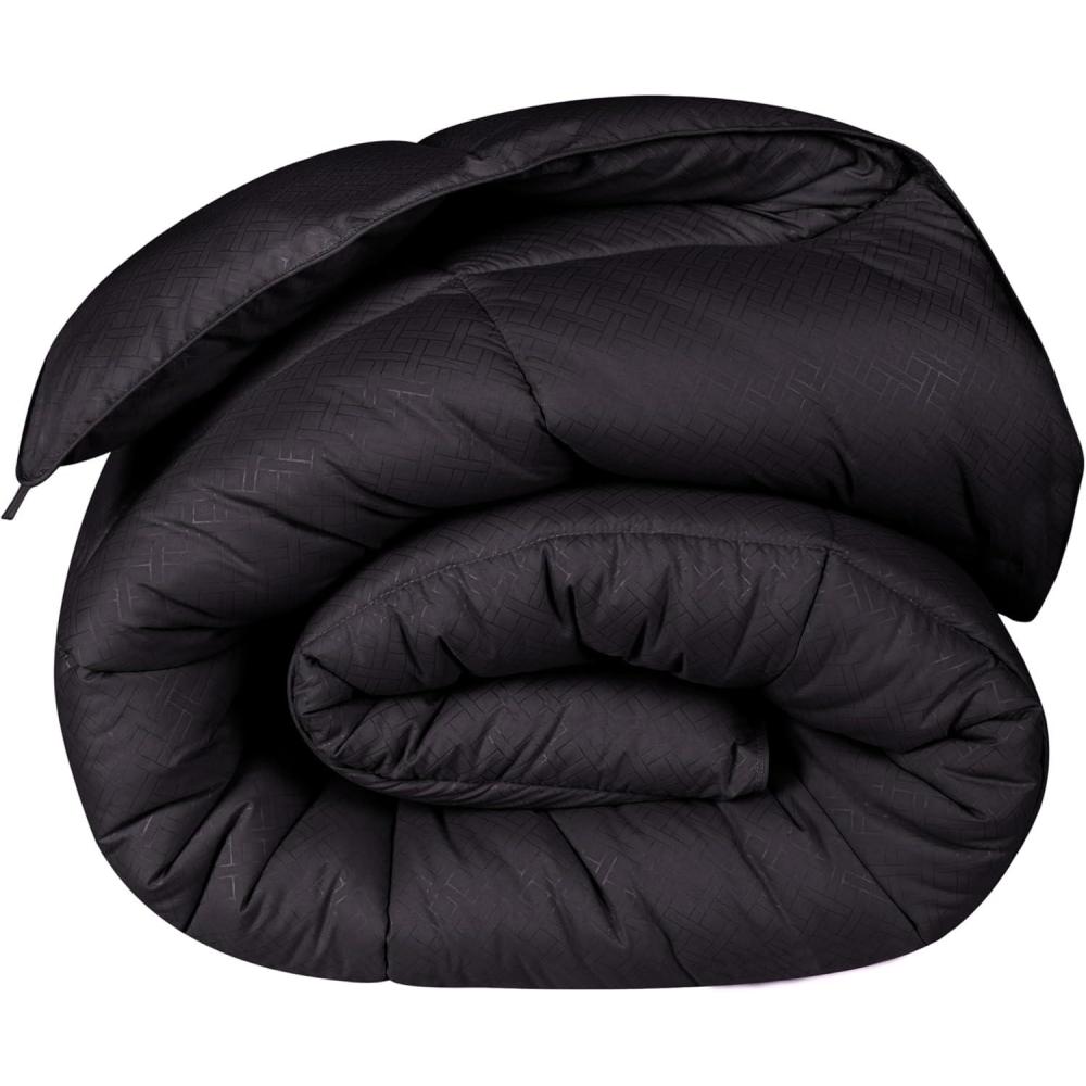 imageSuperior Microfiber Basketweave Comforter Down Alternative Bedding Medium Weight Fluffy Decorative Plush Duvet Insert Oversized Blanket Box Quilt Design Monochrome TwinTwin XL PlumBlack