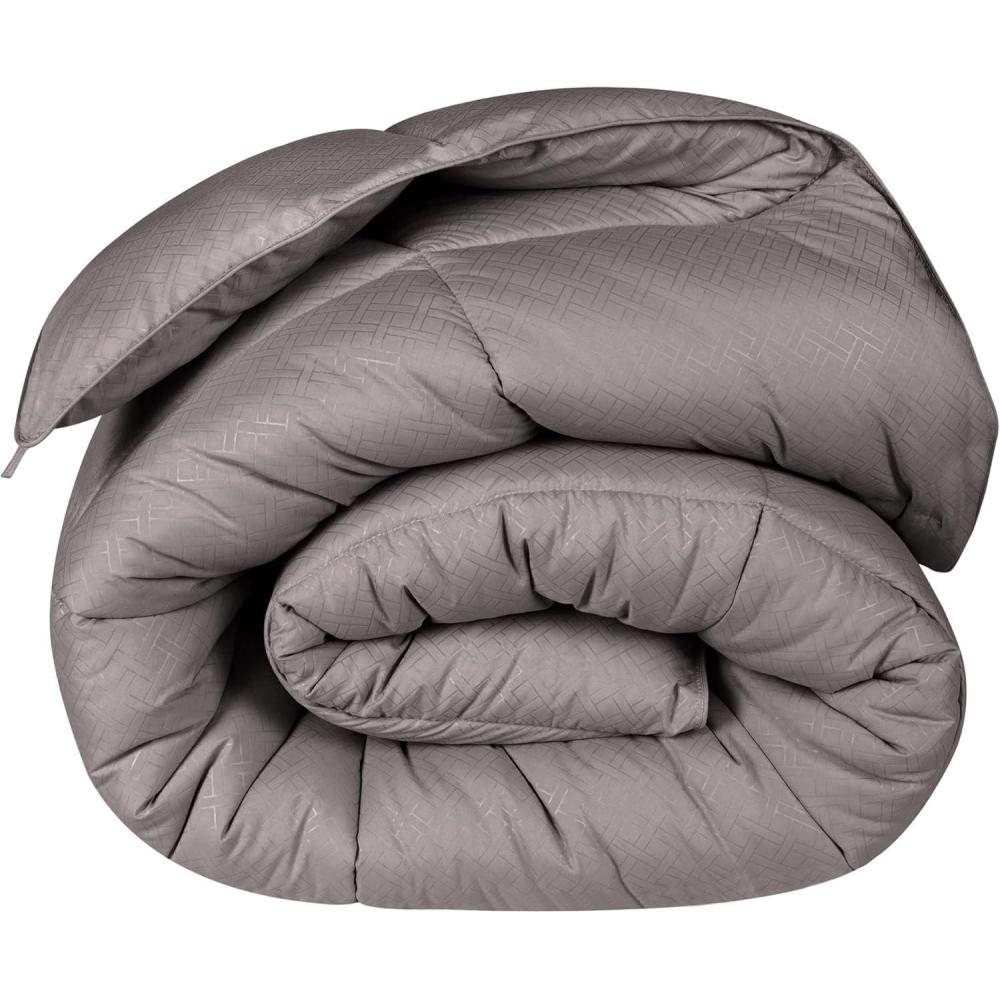imageSuperior Microfiber Basketweave Comforter Down Alternative Bedding Medium Weight Fluffy Decorative Plush Duvet Insert Oversized Blanket Box Quilt Design Monochrome TwinTwin XL PlumCharcoal