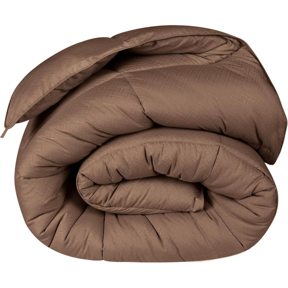 imageSuperior Microfiber Basketweave Comforter Down Alternative Bedding Medium Weight Fluffy Decorative Plush Duvet Insert Oversized Blanket Box Quilt Design Monochrome TwinTwin XL PlumTaupe