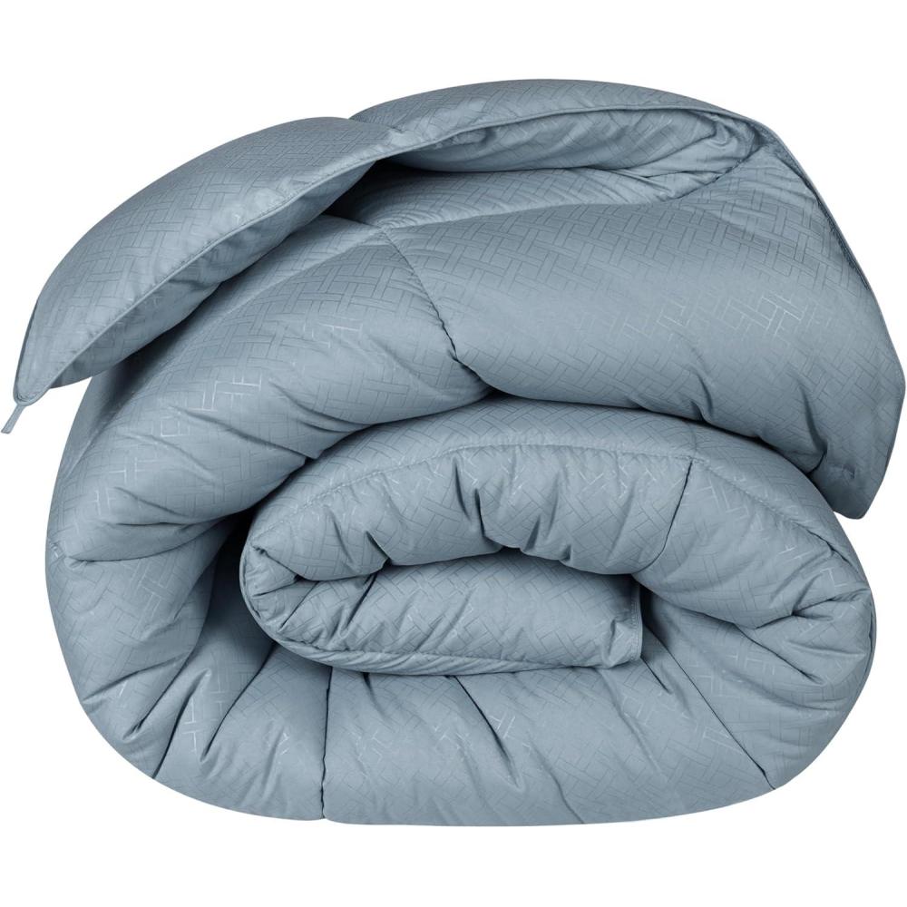 imageSuperior Microfiber Basketweave Comforter Down Alternative Bedding Medium Weight Fluffy Decorative Plush Duvet Insert Oversized Blanket Box Quilt Design Monochrome TwinTwin XL PlumSmoke Blue