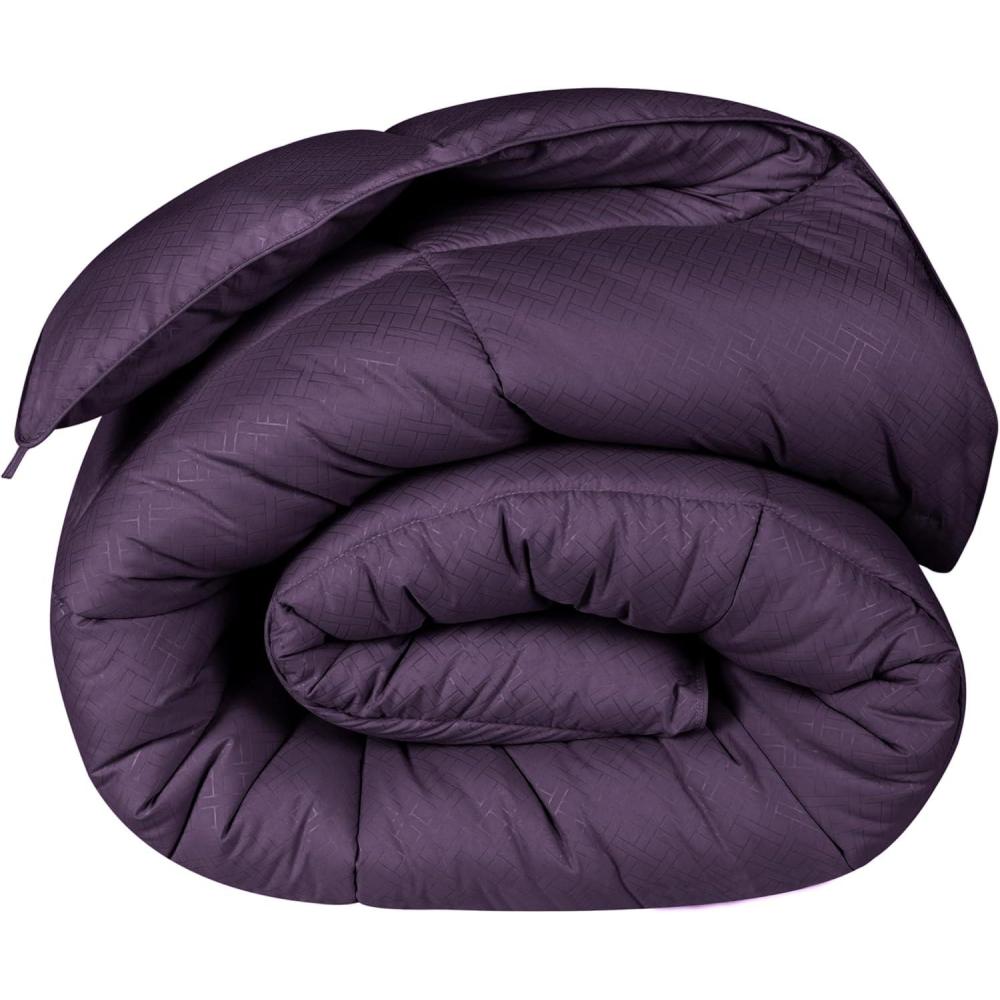 imageSuperior Microfiber Basketweave Comforter Down Alternative Bedding Medium Weight Fluffy Decorative Plush Duvet Insert Oversized Blanket Box Quilt Design Monochrome TwinTwin XL PlumPlum