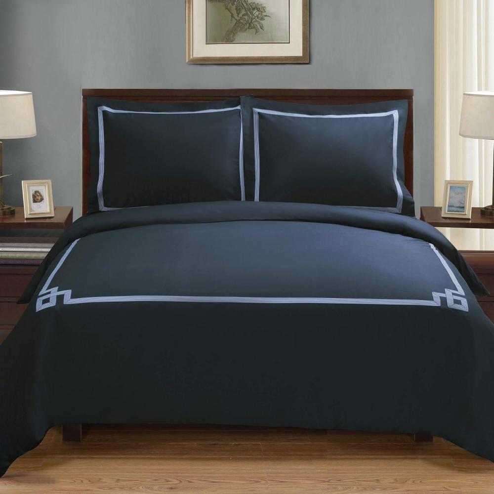 imageSuperior Miller Cotton 300 TC Duvet Cover Set Soft Comforter Covers Bedroom Essentials Coastal Striped Includes 1 Duvet Cover with Button Closure 2 Pillow Shams KingCalifornia King GreyNavy Blue  Navy Blue