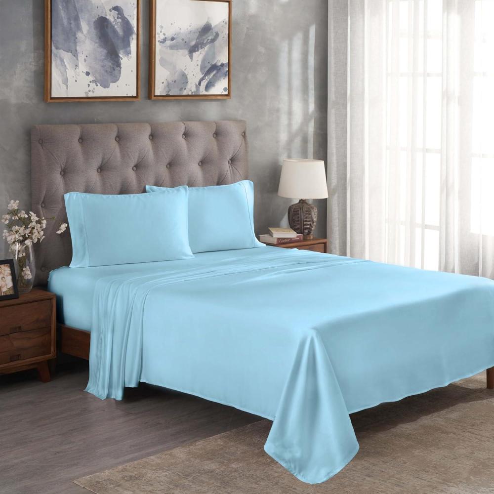 imageSuperior Modal from Beechwood 300Thread Count Solid Deep Pocket Sheet Set King White 4Piece SetxSuperiorLight Blue