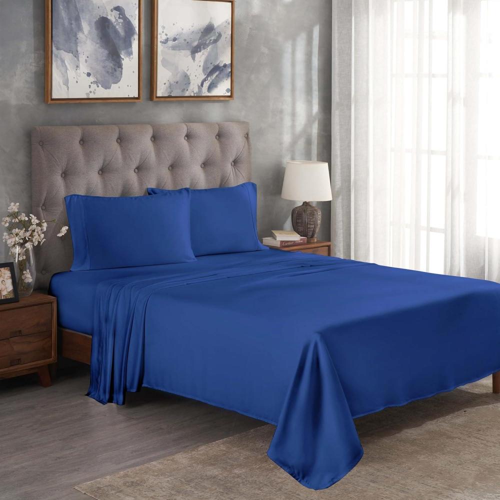 imageSuperior Modal from Beechwood 300Thread Count Solid Deep Pocket Sheet Set King White 4Piece SetxSuperiorNavy Blue