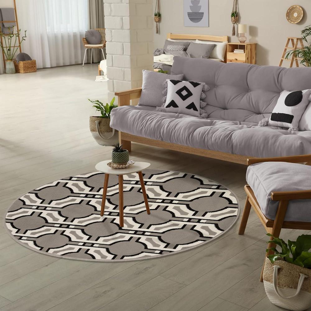 imageSuperior Modern Geometric ArtDeco Trellis PowerLoomed Indoor Area Rug 5 Round Gray