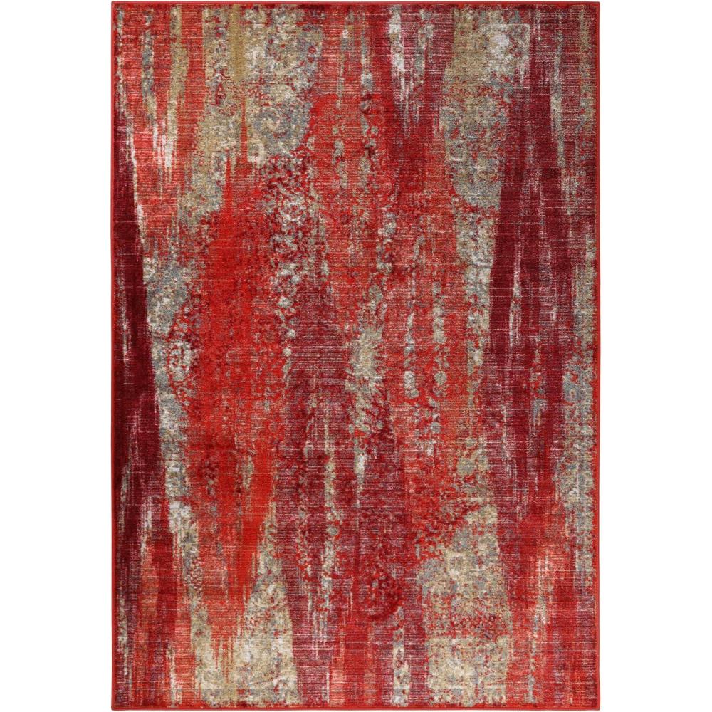 imageSuperior Modern Indoor Area Rug Washable NonSkid Foam Backing Floor Decor for Living Room Bedroom Entry Mudroom Washable Rugs Abstract Brushstroke Brayton Collection 5 x 8 OrangeRed