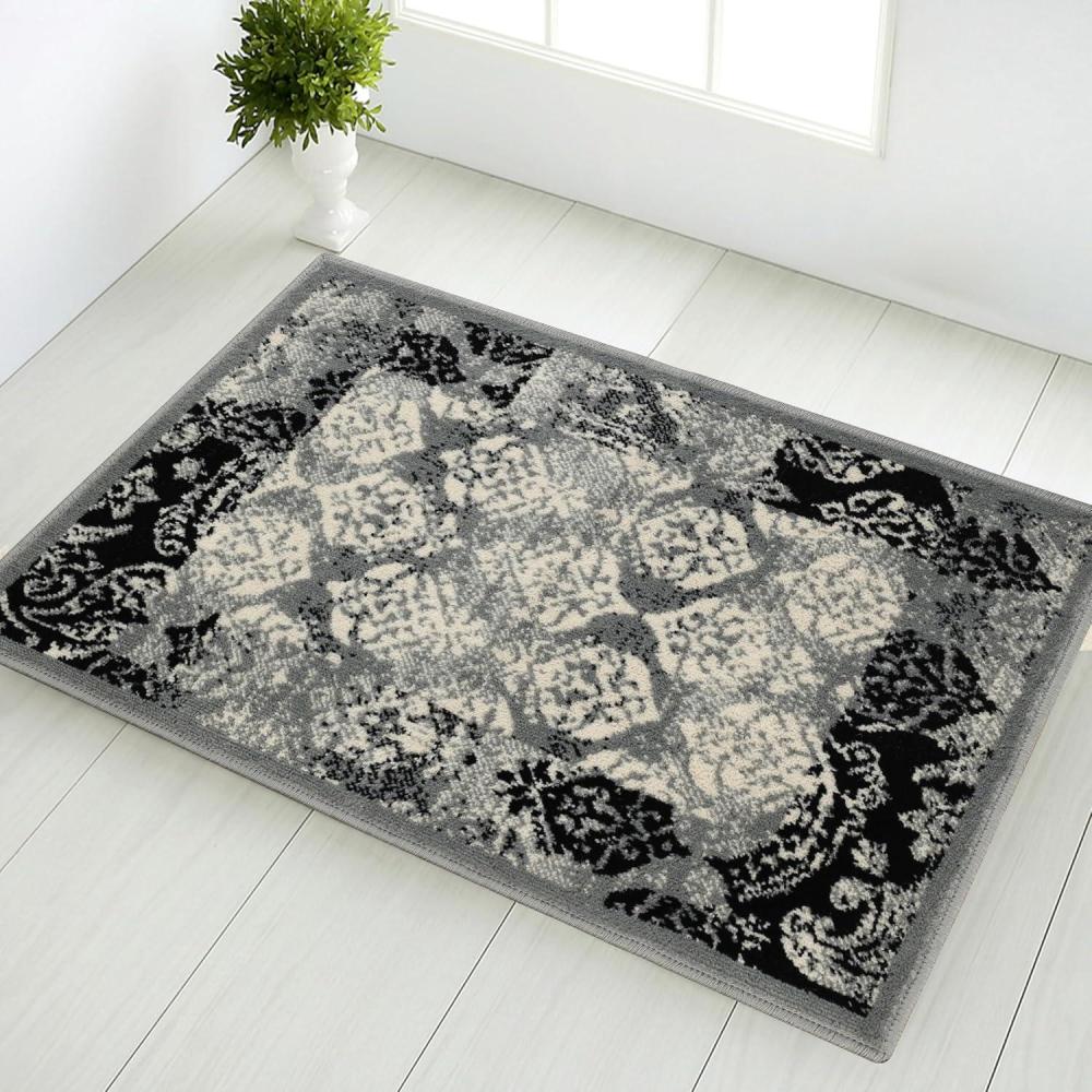 imageSuperior Modern Mystique Collection Area Rug 8mm Pile Height with Jute Backing Elegant Multicolored Damask Pattern AntiStatic WaterRepellent Rugs  Brown 5 x 8 RugBlackgrey