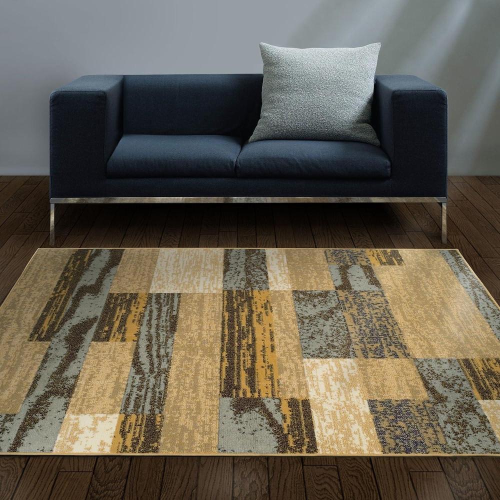 imageSuperior Modern Rockwood Collection Area Rug 8mm Pile Height with Jute Backing Textured Geometric Brick Design AntiStatic WaterRepellent Rugs  Light Blue ampamp Beige 5 x 8 RugLight BlueBeige
