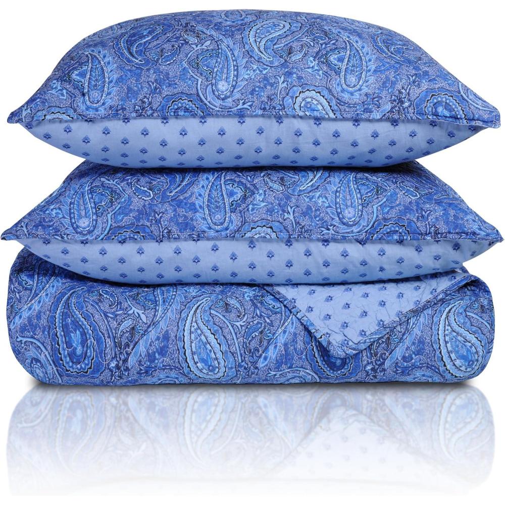 imageSuperior Moroccan Paisley 100 Cotton 2Piece Twin Quilt Set in Navy BlueNavy Blue